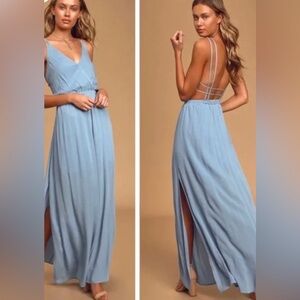 Lulu's Lost In Paradise Dress Slate Blue Maxi Dress New With Tags